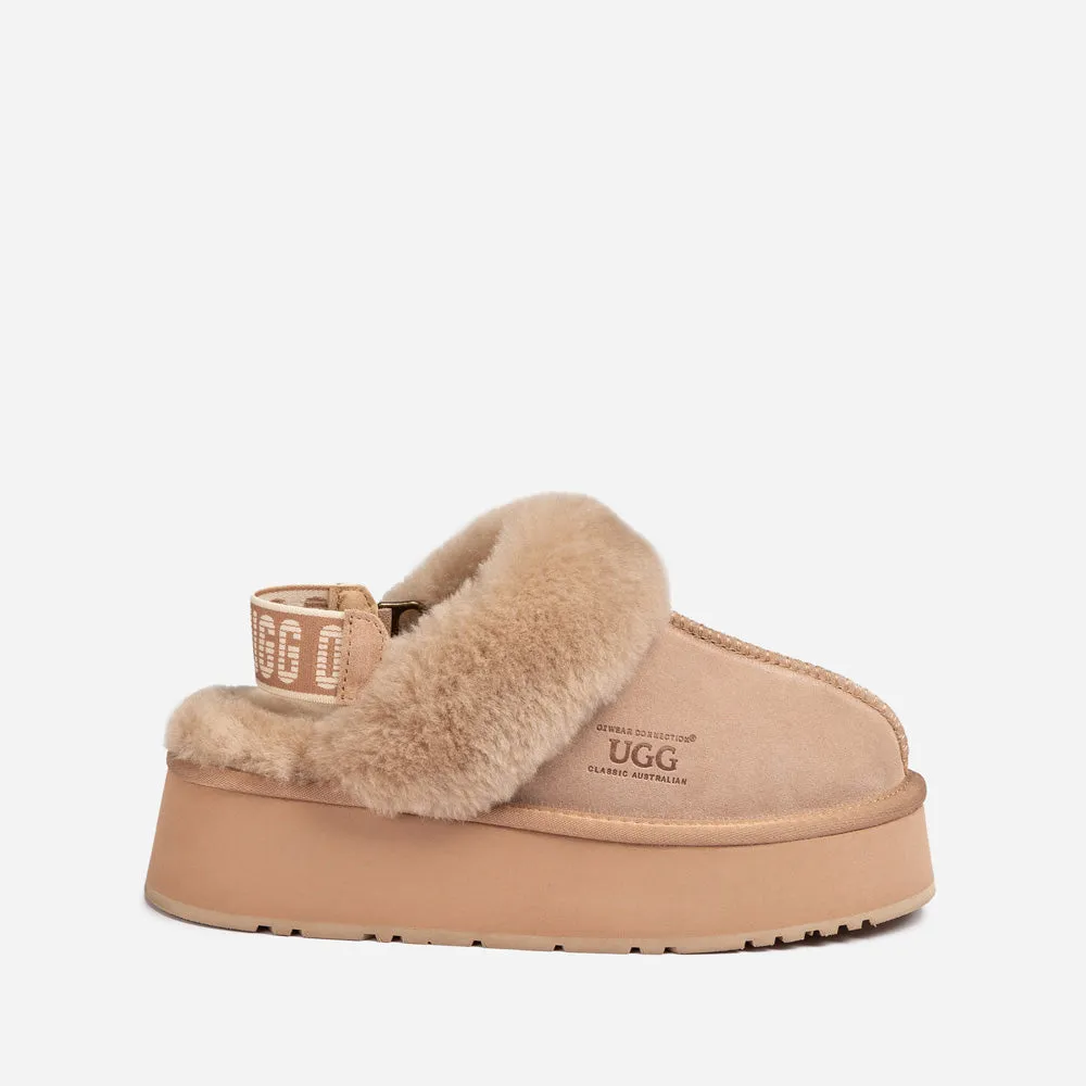 Ugg Platform Slipper (Elastic Logo & Wool Strap) 4.5cm (Detachable Feature)(Water Resistant)