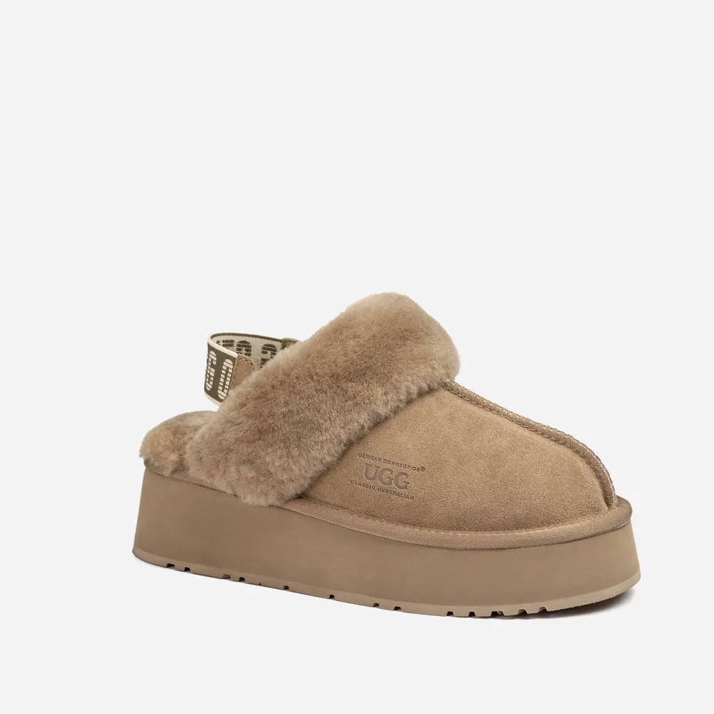 Ugg Platform Slipper (Elastic Logo & Wool Strap) 4.5cm (Detachable Feature)(Water Resistant)