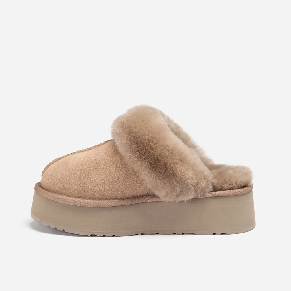 Ugg Platform Slipper (Elastic Logo & Wool Strap) 4.5cm (Detachable Feature)(Water Resistant)