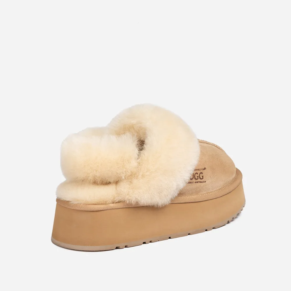 Ugg Platform Slipper (Elastic Logo & Wool Strap) 4.5cm (Detachable Feature)(Water Resistant)