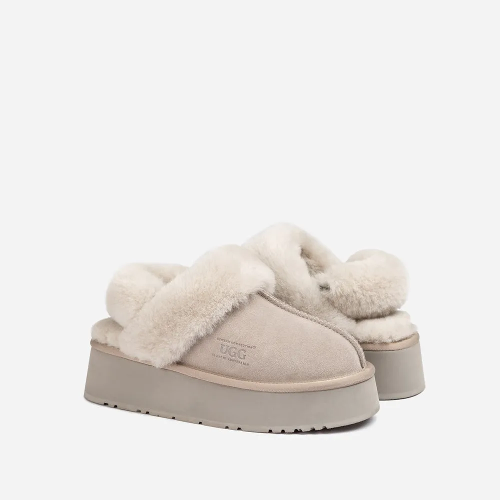 Ugg Platform Slipper (Elastic Logo & Wool Strap) 4.5cm (Detachable Feature)(Water Resistant)