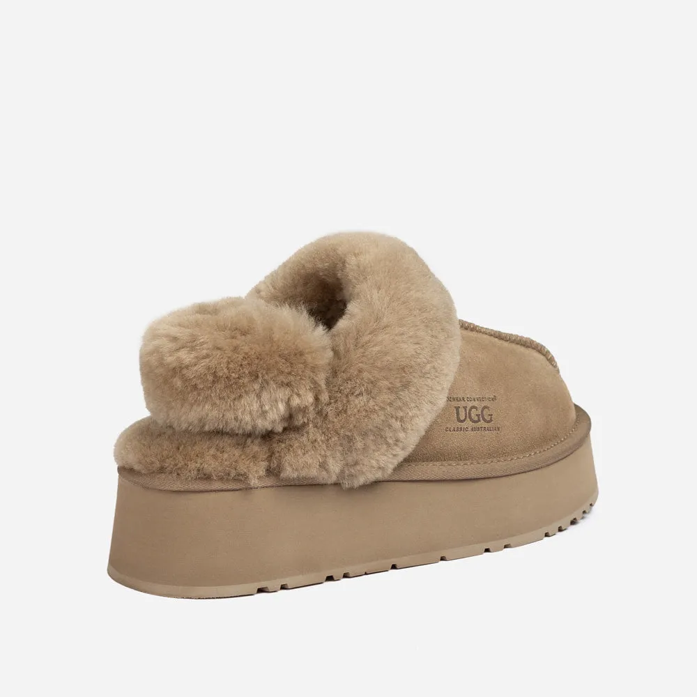 Ugg Platform Slipper (Elastic Logo & Wool Strap) 4.5cm (Detachable Feature)(Water Resistant)