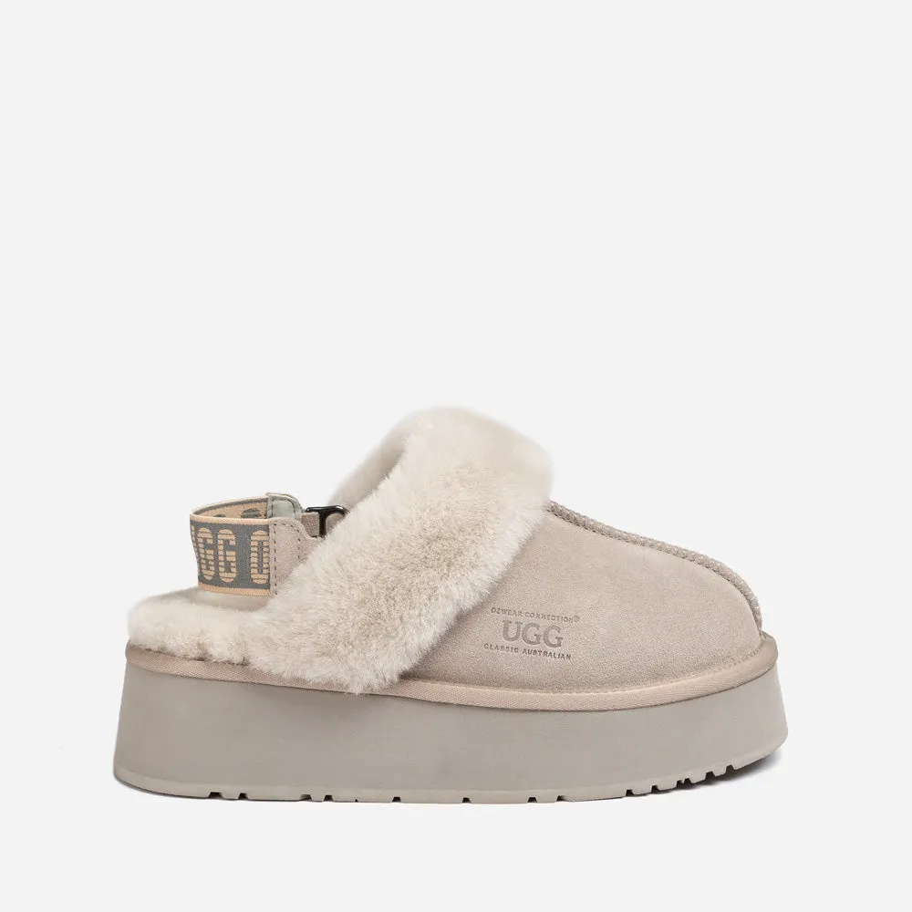 Ugg Platform Slipper (Elastic Logo & Wool Strap) 4.5cm (Detachable Feature)(Water Resistant)