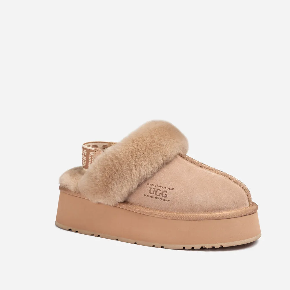 Ugg Platform Slipper (Elastic Logo & Wool Strap) 4.5cm (Detachable Feature)(Water Resistant)