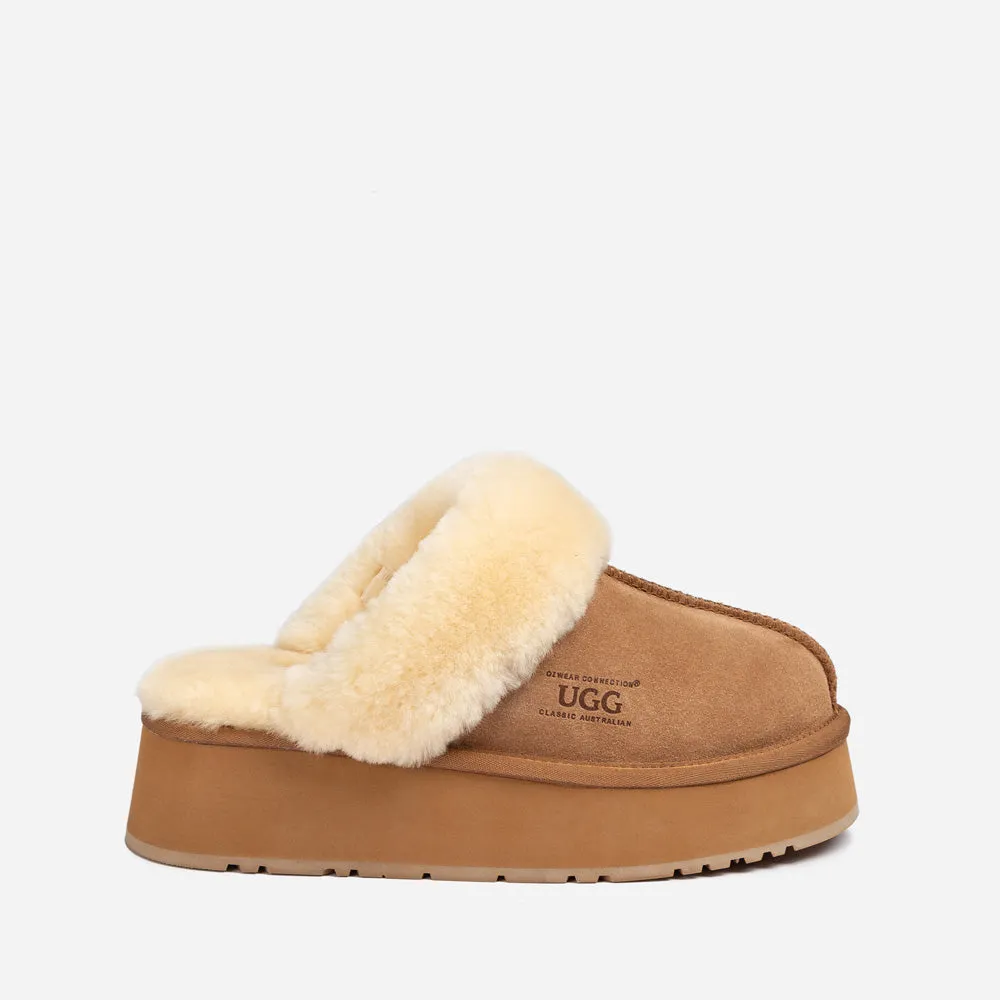 Ugg Platform Slipper (Elastic Logo & Wool Strap) 4.5cm (Detachable Feature)(Water Resistant)