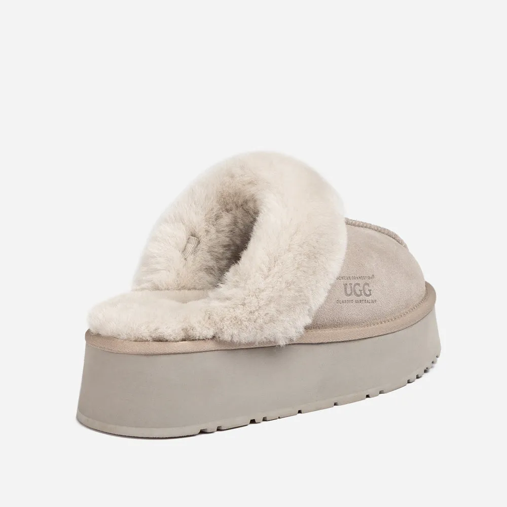 Ugg Platform Slipper (Elastic Logo & Wool Strap) 4.5cm (Detachable Feature)(Water Resistant)