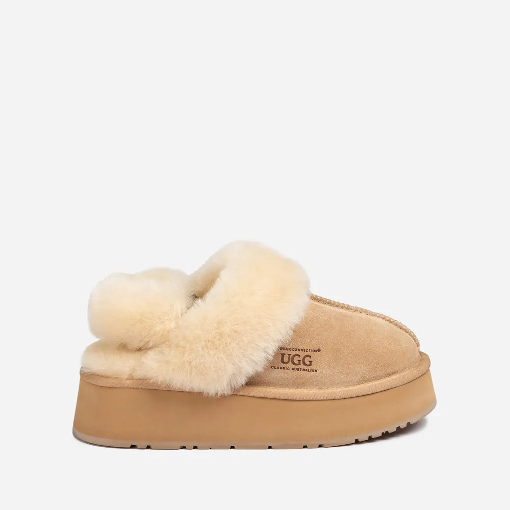 Ugg Platform Slipper (Elastic Logo & Wool Strap) 4.5cm (Detachable Feature)(Water Resistant)