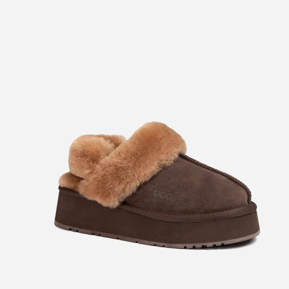 Ugg Platform Slipper (Elastic Logo & Wool Strap) 4.5cm (Detachable Feature)(Water Resistant)