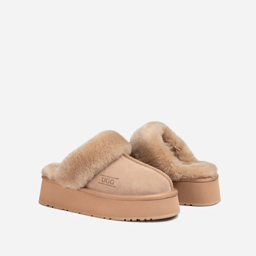 Ugg Platform Slipper (Elastic Logo & Wool Strap) 4.5cm (Detachable Feature)(Water Resistant)