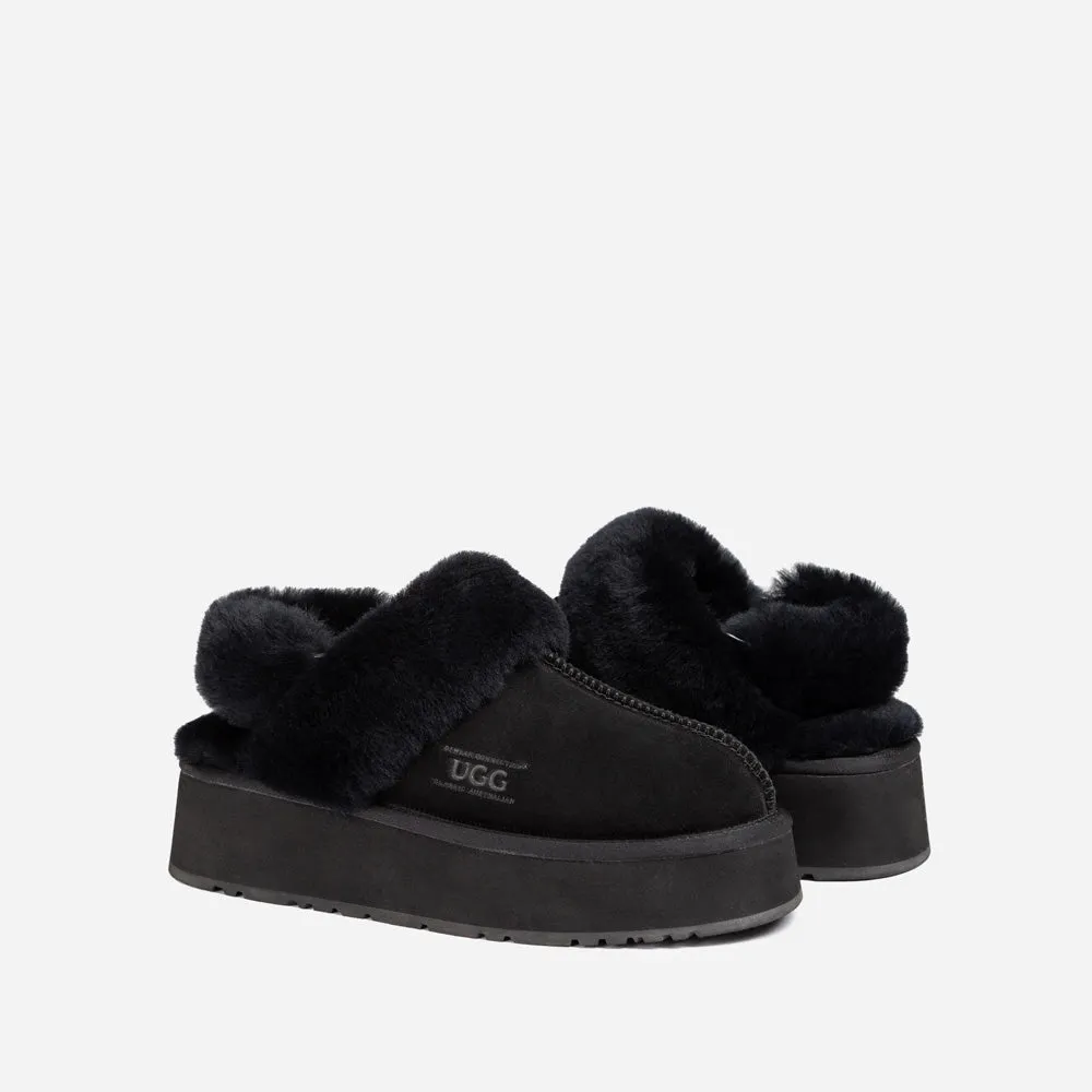 Ugg Platform Slipper (Elastic Logo & Wool Strap) 4.5cm (Detachable Feature)(Water Resistant)