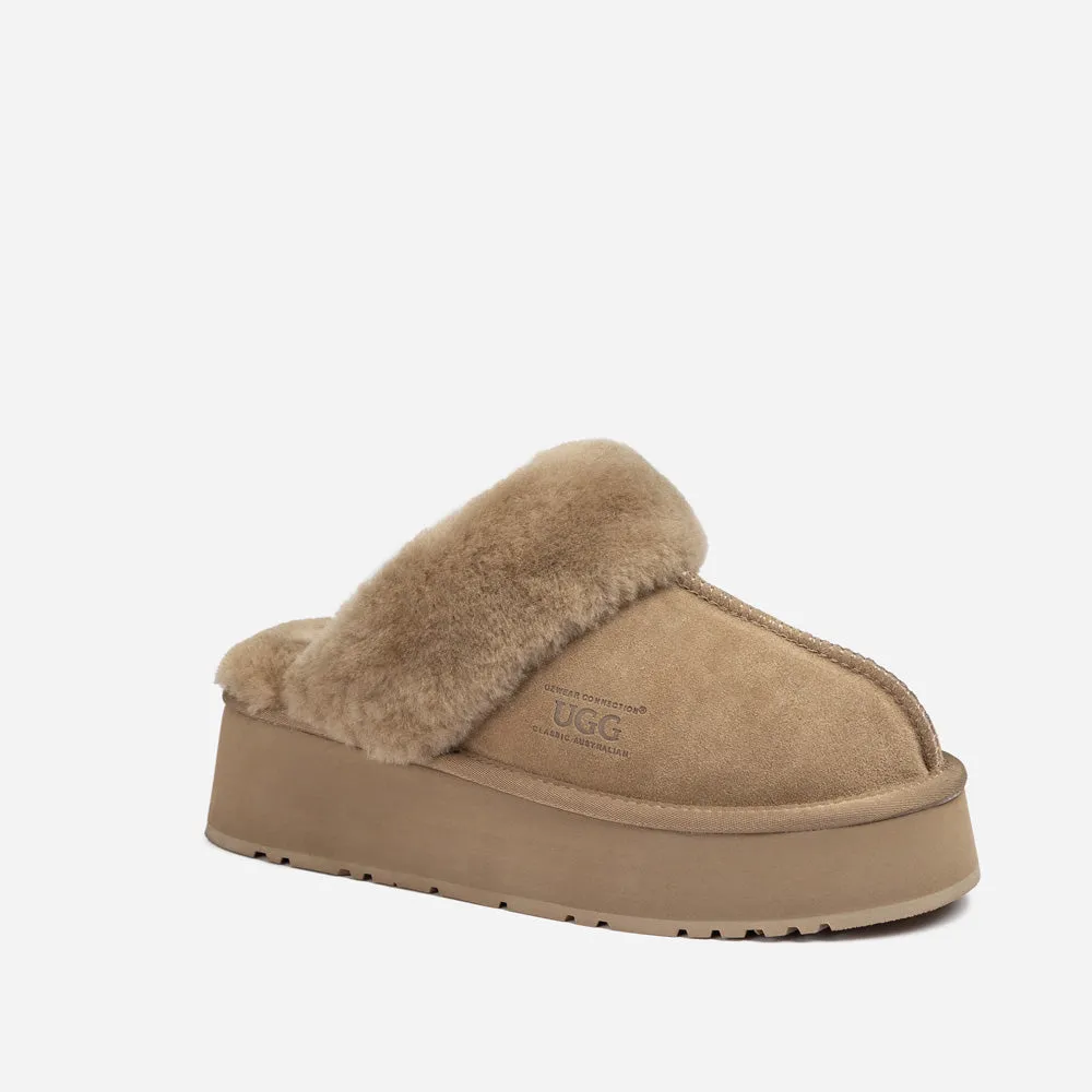 Ugg Platform Slipper (Elastic Logo & Wool Strap) 4.5cm (Detachable Feature)(Water Resistant)