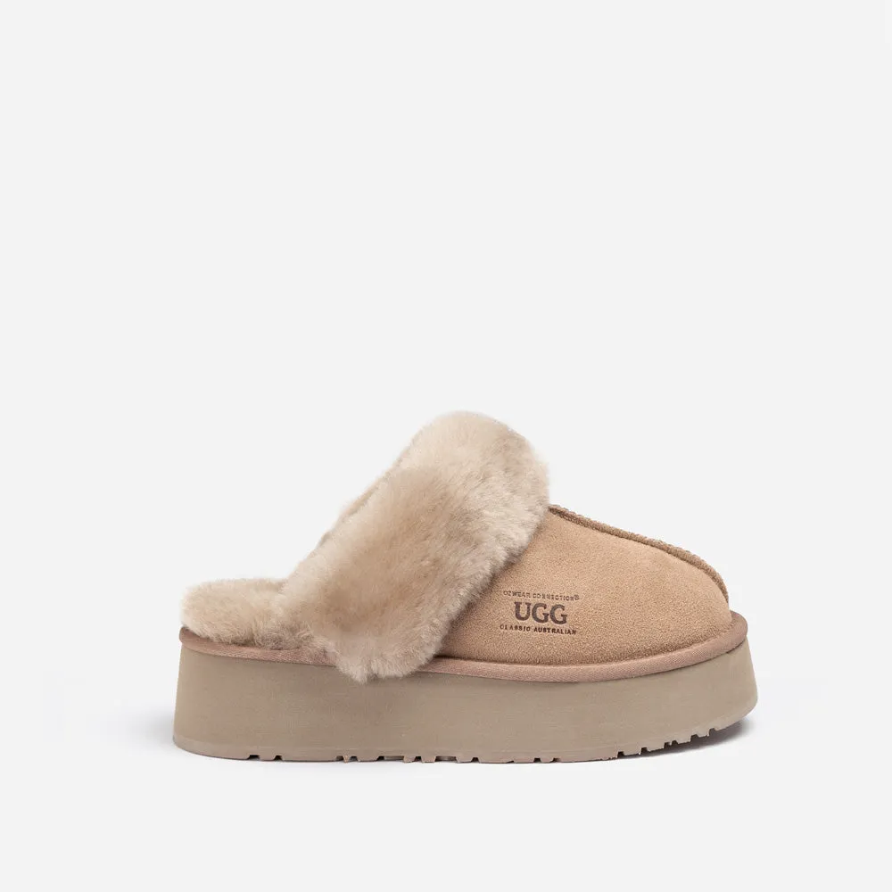 Ugg Platform Slipper (Elastic Logo & Wool Strap) 4.5cm (Detachable Feature)(Water Resistant)