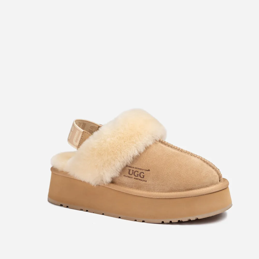 Ugg Platform Slipper (Elastic Logo & Wool Strap) 4.5cm (Detachable Feature)(Water Resistant)