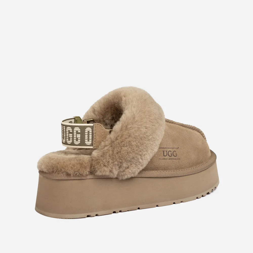 Ugg Platform Slipper (Elastic Logo & Wool Strap) 4.5cm (Detachable Feature)(Water Resistant)