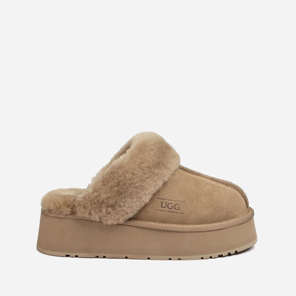 Ugg Platform Slipper (Elastic Logo & Wool Strap) 4.5cm (Detachable Feature)(Water Resistant)