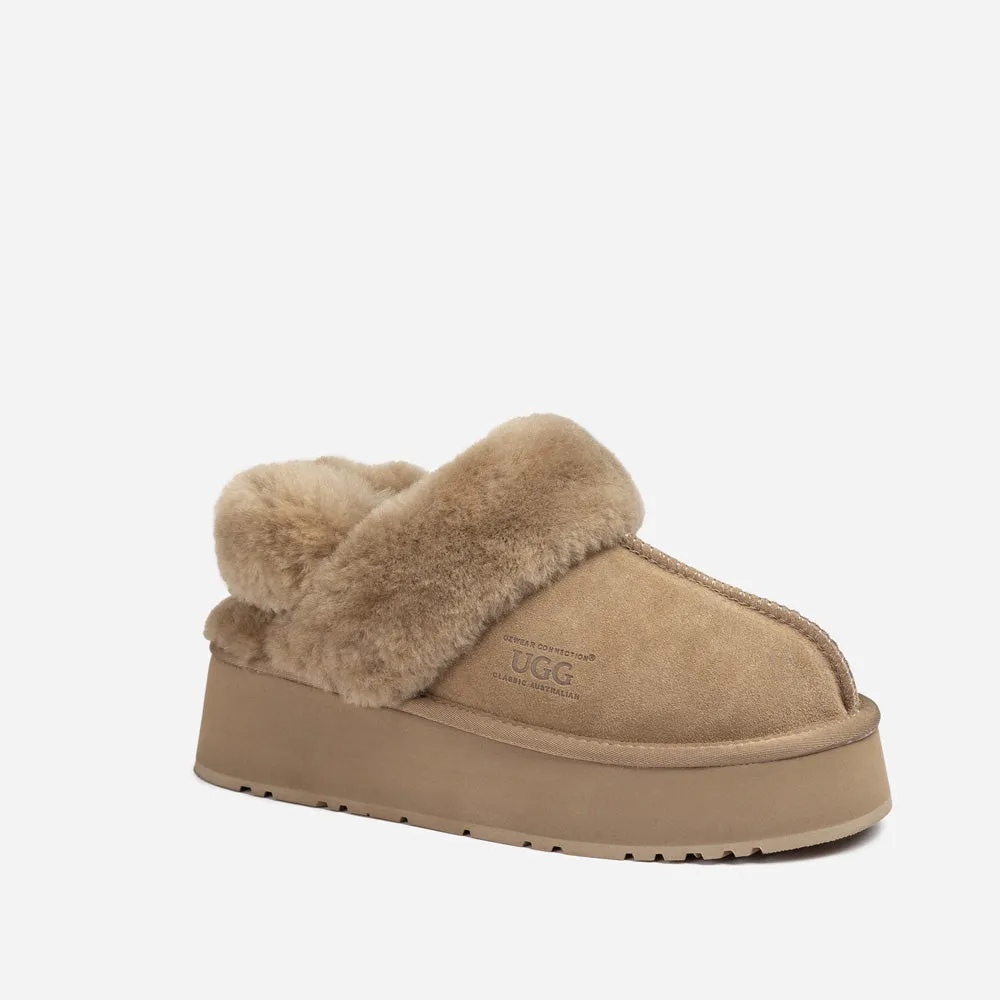 Ugg Platform Slipper (Elastic Logo & Wool Strap) 4.5cm (Detachable Feature)(Water Resistant)