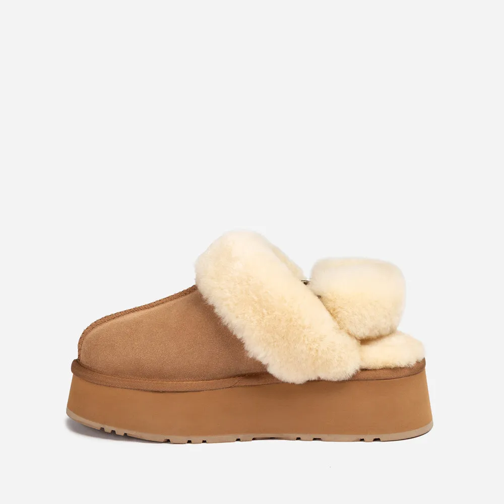 Ugg Platform Slipper (Elastic Logo & Wool Strap) 4.5cm (Detachable Feature)(Water Resistant)