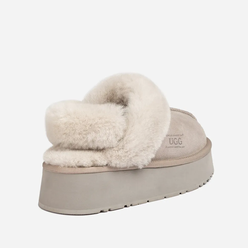 Ugg Platform Slipper (Elastic Logo & Wool Strap) 4.5cm (Detachable Feature)(Water Resistant)