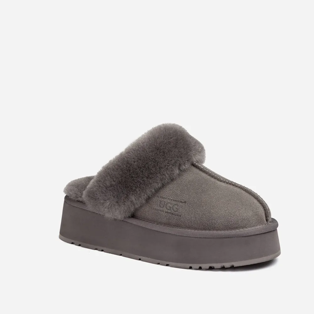 Ugg Platform Slipper (Elastic Logo & Wool Strap) 4.5cm (Detachable Feature)(Water Resistant)