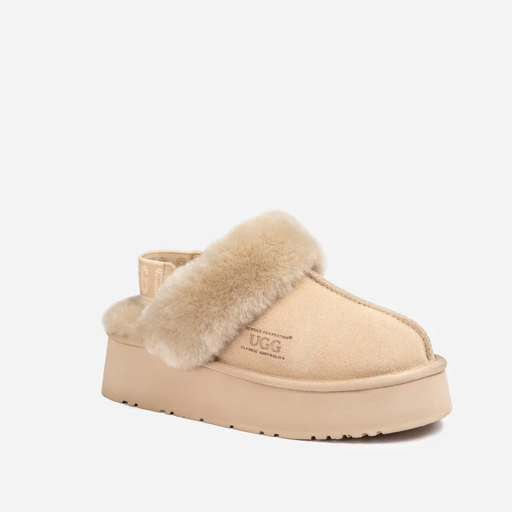 Ugg Platform Slipper (Elastic Logo & Wool Strap) 4.5cm (Detachable Feature)(Water Resistant)