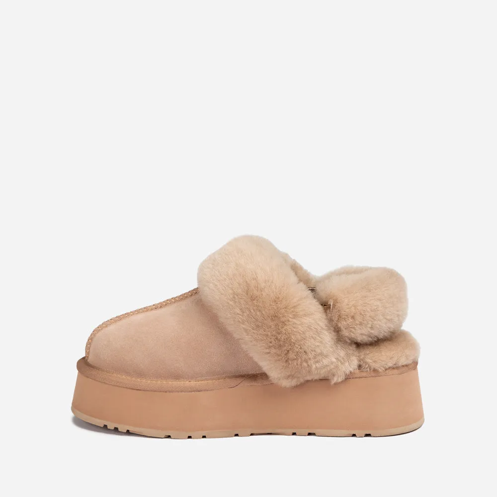 Ugg Platform Slipper (Elastic Logo & Wool Strap) 4.5cm (Detachable Feature)(Water Resistant)