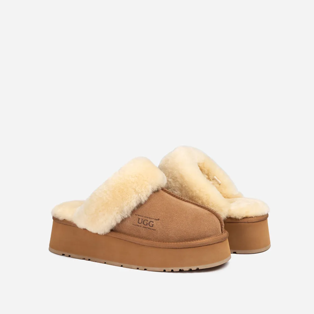 Ugg Platform Slipper (Elastic Logo & Wool Strap) 4.5cm (Detachable Feature)(Water Resistant)