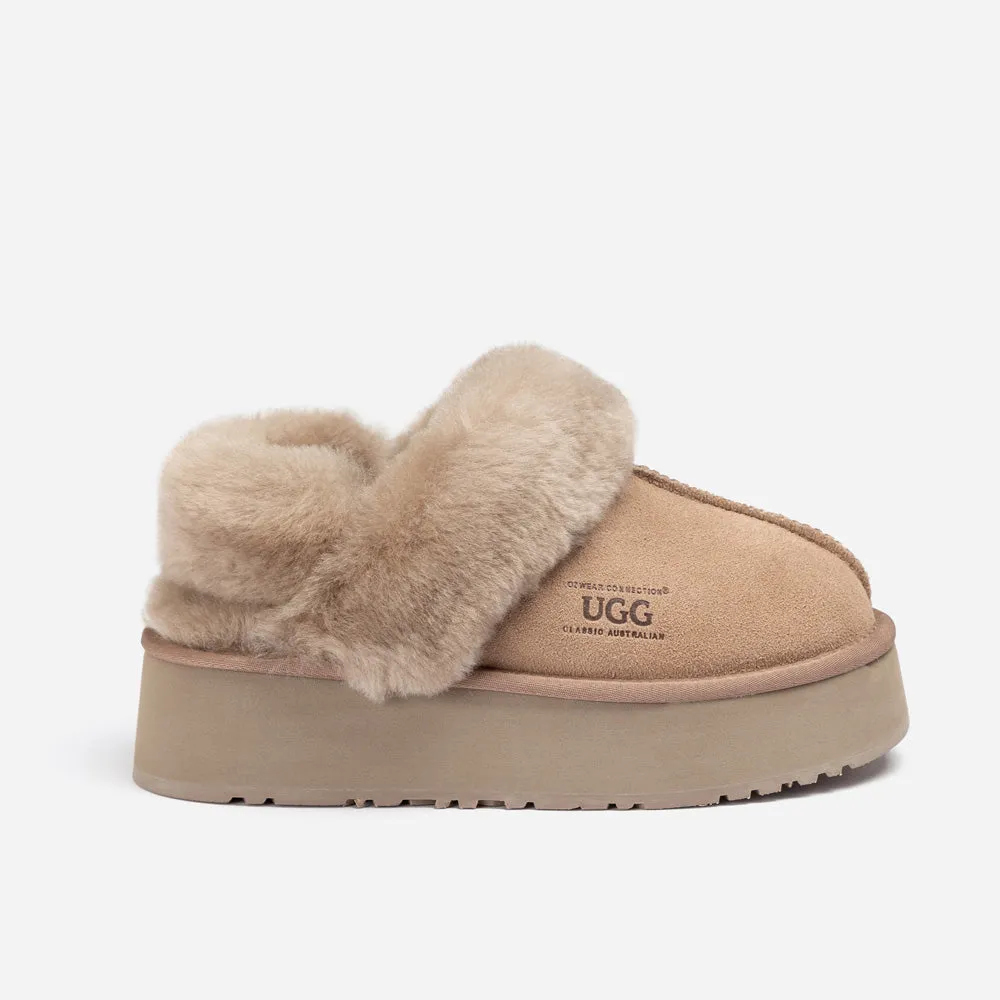 Ugg Platform Slipper (Elastic Logo & Wool Strap) 4.5cm (Detachable Feature)(Water Resistant)