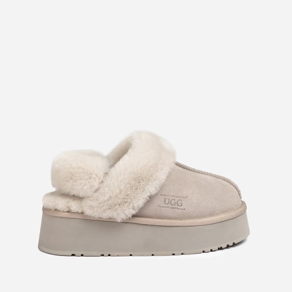 Ugg Platform Slipper (Elastic Logo & Wool Strap) 4.5cm (Detachable Feature)(Water Resistant)