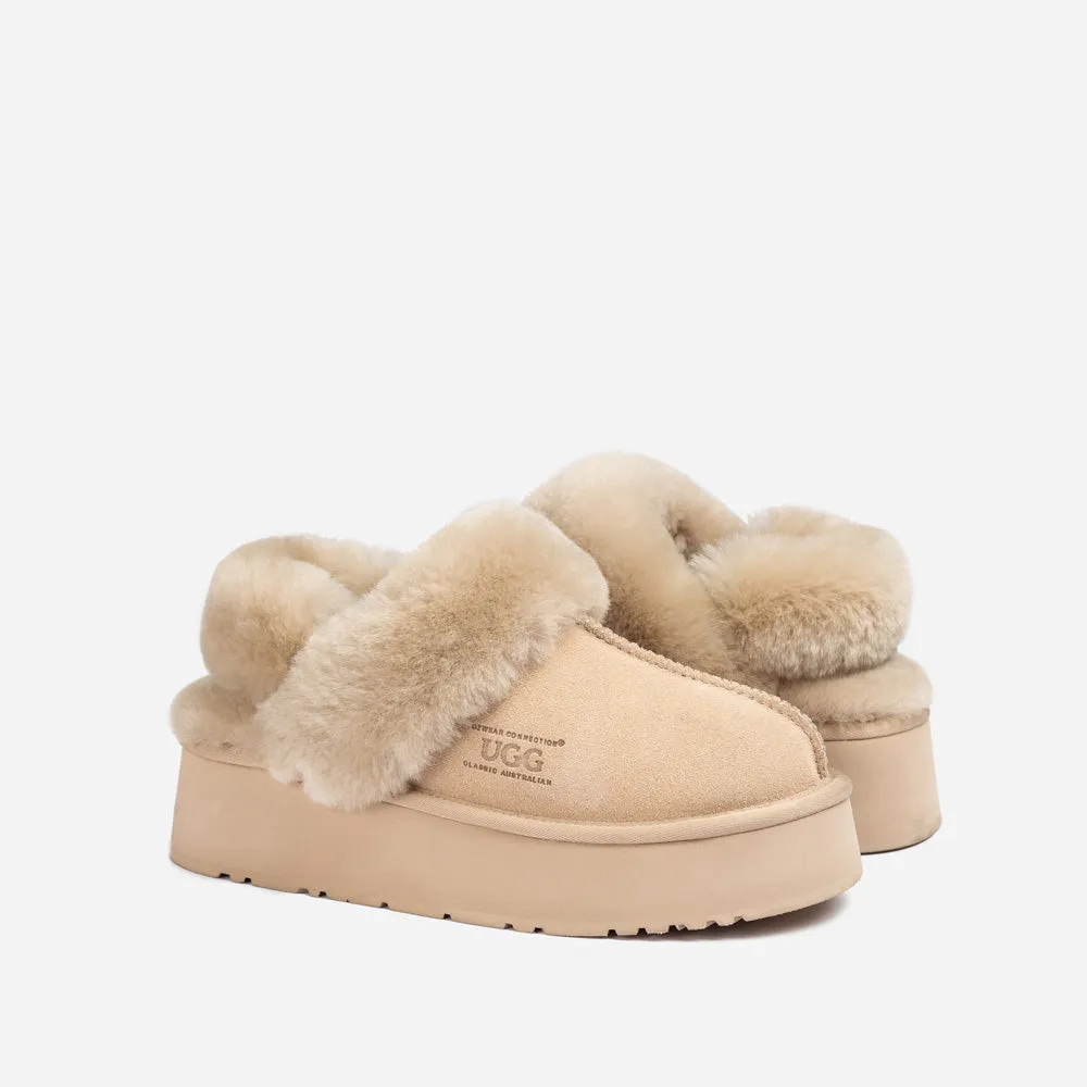 Ugg Platform Slipper (Elastic Logo & Wool Strap) 4.5cm (Detachable Feature)(Water Resistant)