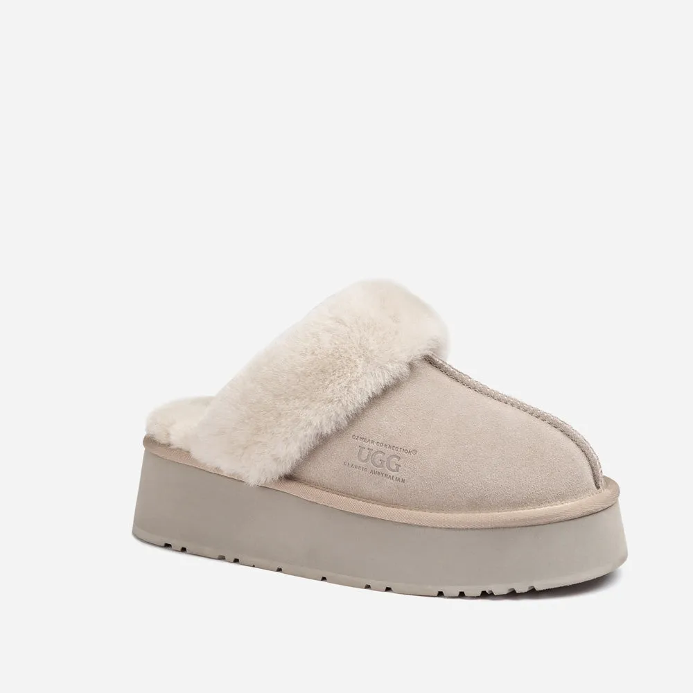 Ugg Platform Slipper (Elastic Logo & Wool Strap) 4.5cm (Detachable Feature)(Water Resistant)