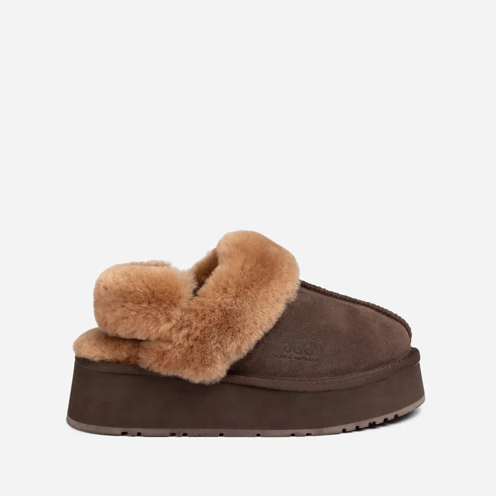 Ugg Platform Slipper (Elastic Logo & Wool Strap) 4.5cm (Detachable Feature)(Water Resistant)