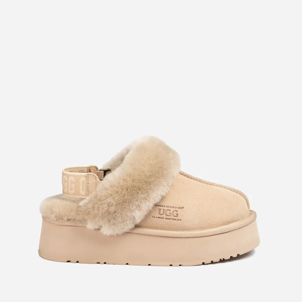 Ugg Platform Slipper (Elastic Logo & Wool Strap) 4.5cm (Detachable Feature)(Water Resistant)