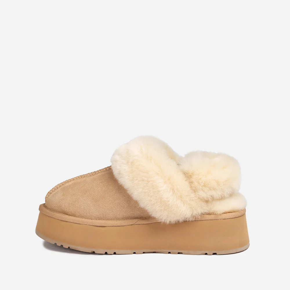 Ugg Platform Slipper (Elastic Logo & Wool Strap) 4.5cm (Detachable Feature)(Water Resistant)