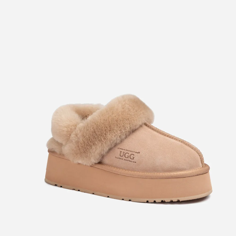 Ugg Platform Slipper (Elastic Logo & Wool Strap) 4.5cm (Detachable Feature)(Water Resistant)