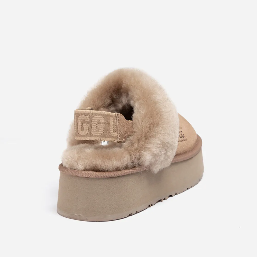 Ugg Platform Slipper (Elastic Logo & Wool Strap) 4.5cm (Detachable Feature)(Water Resistant)