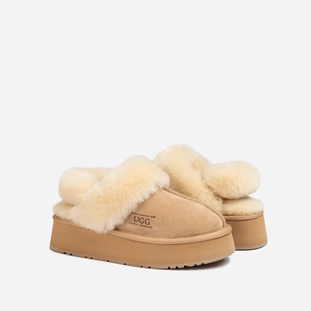 Ugg Platform Slipper (Elastic Logo & Wool Strap) 4.5cm (Detachable Feature)(Water Resistant)