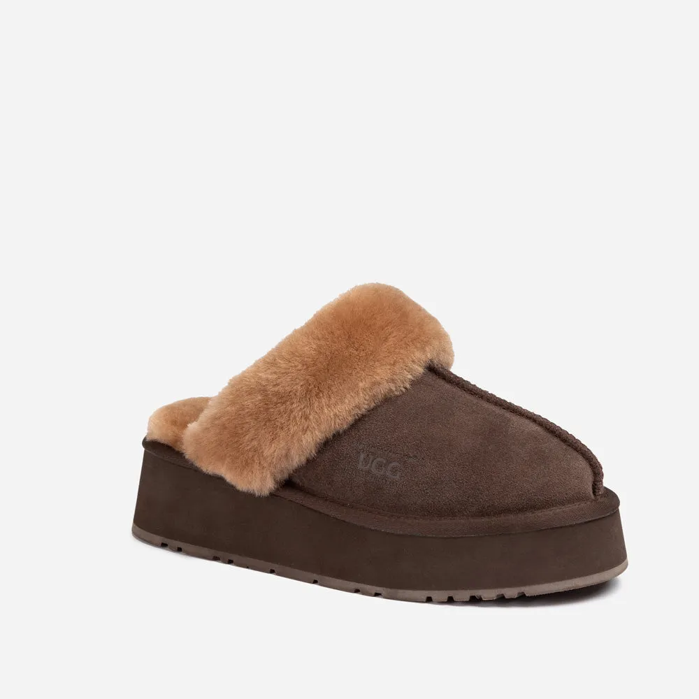 Ugg Platform Slipper (Elastic Logo & Wool Strap) 4.5cm (Detachable Feature)(Water Resistant)