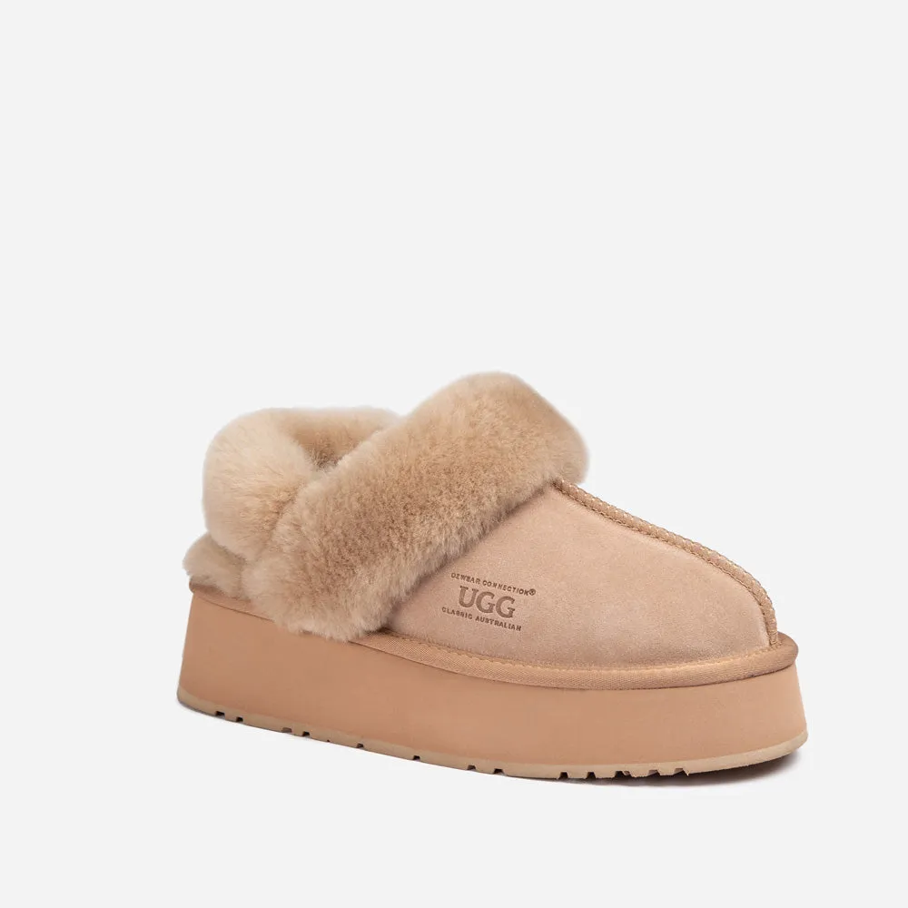 Ugg Platform Slipper (Elastic Logo & Wool Strap) 4.5cm (Detachable Feature)(Water Resistant)