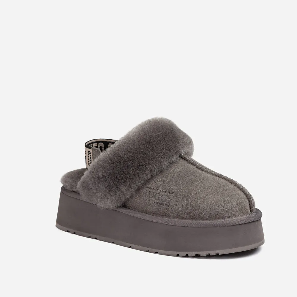 Ugg Platform Slipper (Elastic Logo & Wool Strap) 4.5cm (Detachable Feature)(Water Resistant)