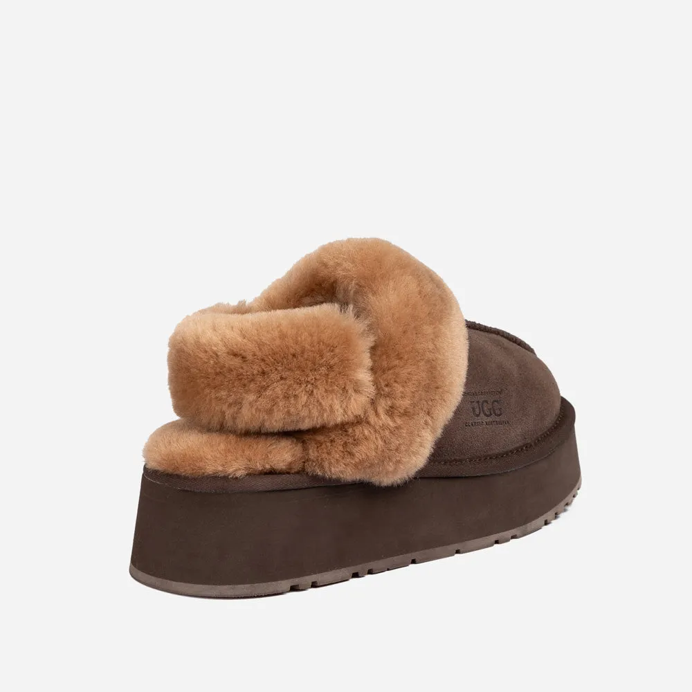 Ugg Platform Slipper (Elastic Logo & Wool Strap) 4.5cm (Detachable Feature)(Water Resistant)