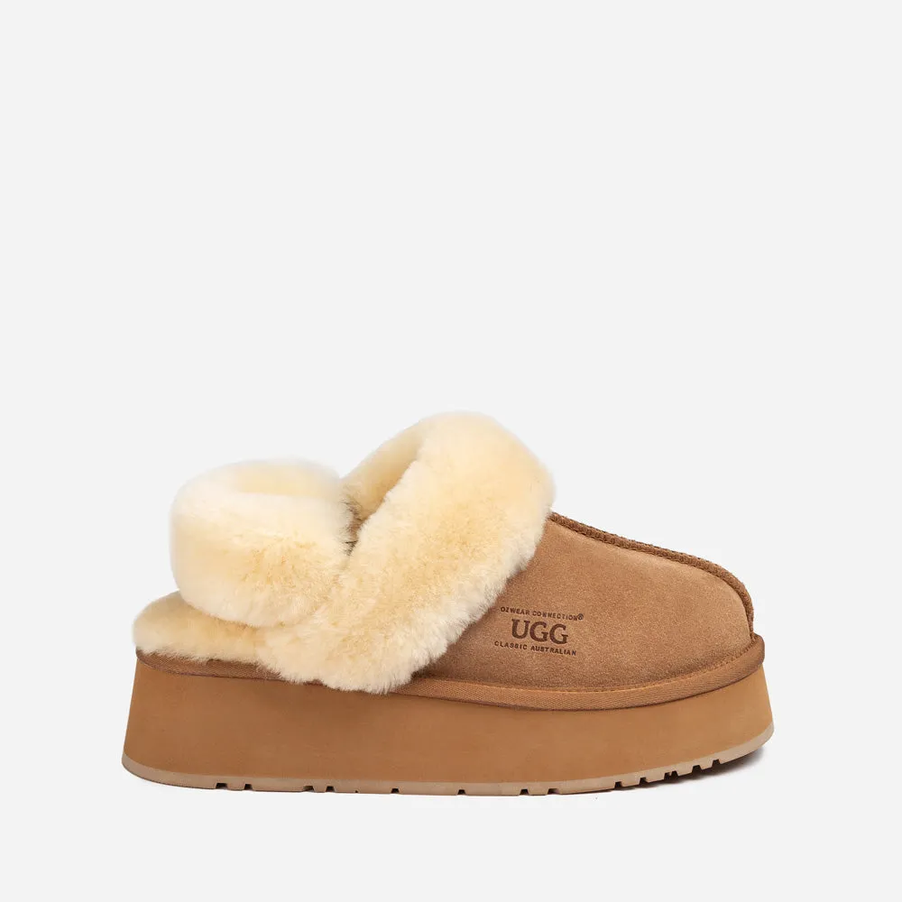 Ugg Platform Slipper (Elastic Logo & Wool Strap) 4.5cm (Detachable Feature)(Water Resistant)