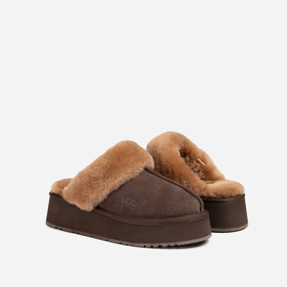 Ugg Platform Slipper (Elastic Logo & Wool Strap) 4.5cm (Detachable Feature)(Water Resistant)