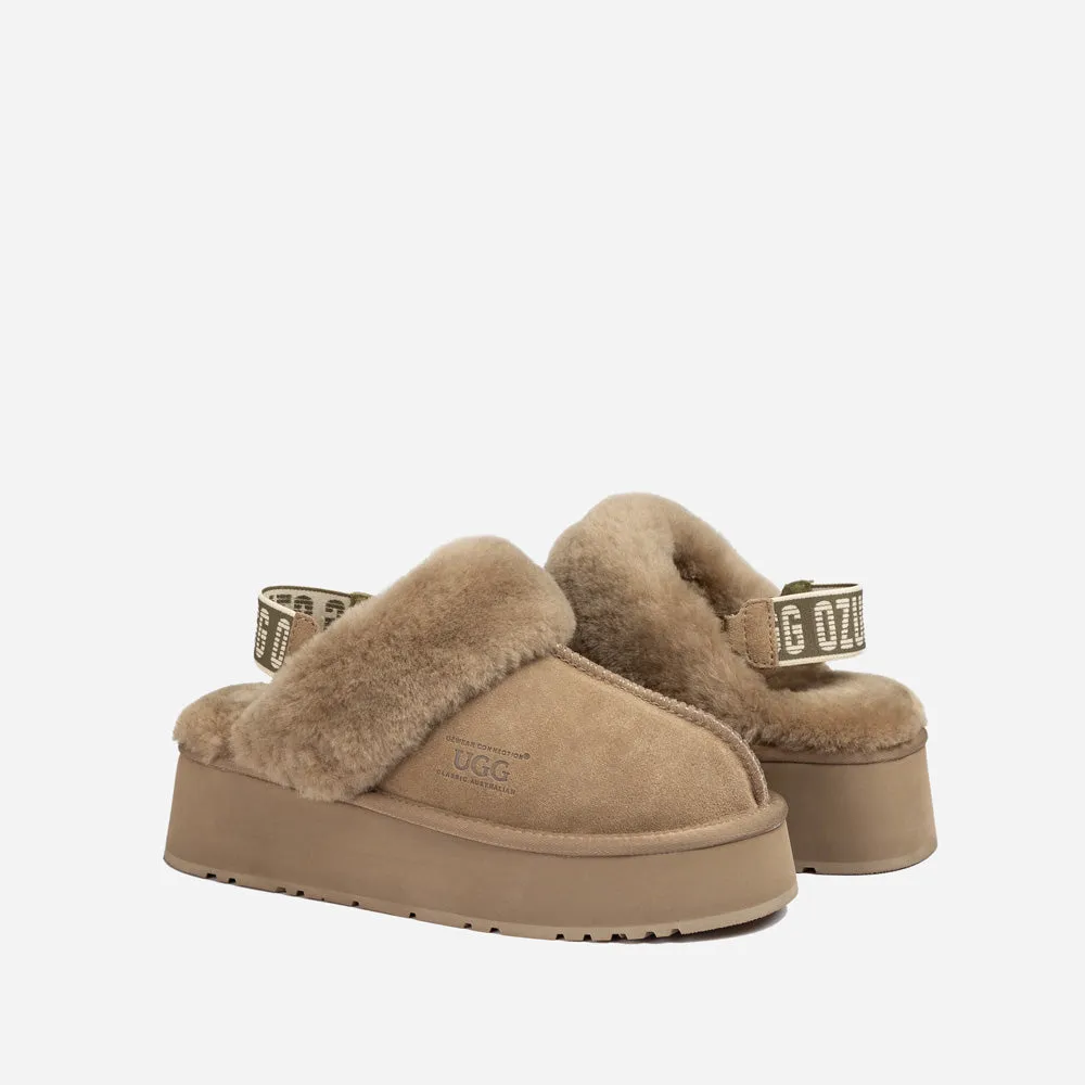 Ugg Platform Slipper (Elastic Logo & Wool Strap) 4.5cm (Detachable Feature)(Water Resistant)