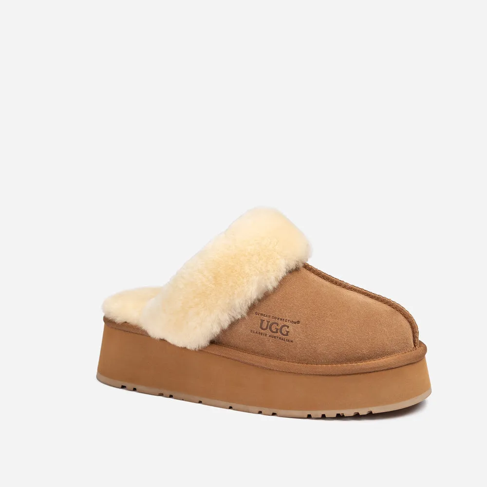 Ugg Platform Slipper (Elastic Logo & Wool Strap) 4.5cm (Detachable Feature)(Water Resistant)