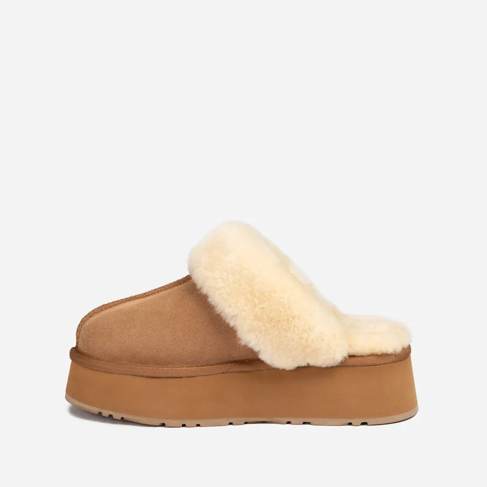 Ugg Platform Slipper (Elastic Logo & Wool Strap) 4.5cm (Detachable Feature)(Water Resistant)