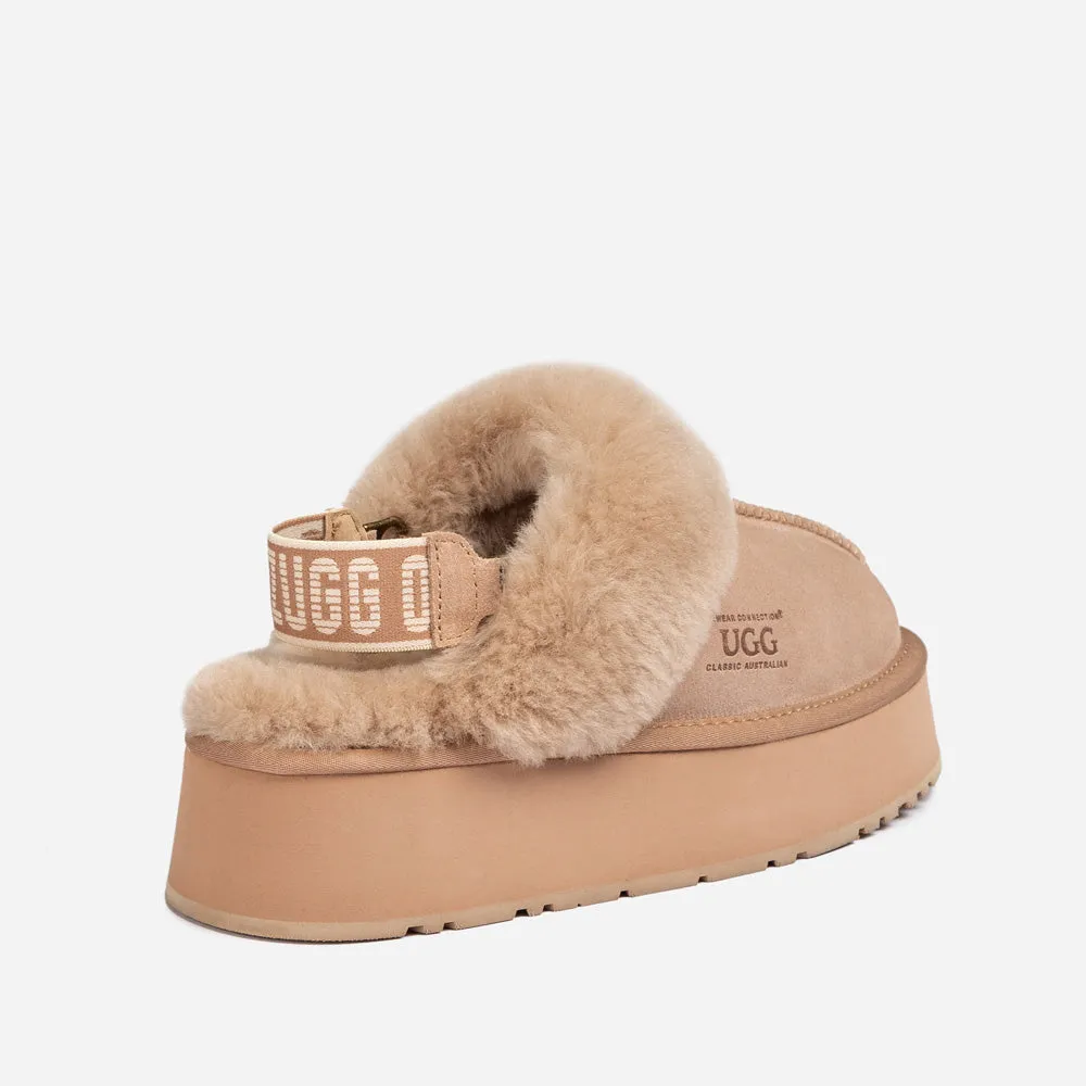 Ugg Platform Slipper (Elastic Logo & Wool Strap) 4.5cm (Detachable Feature)(Water Resistant)