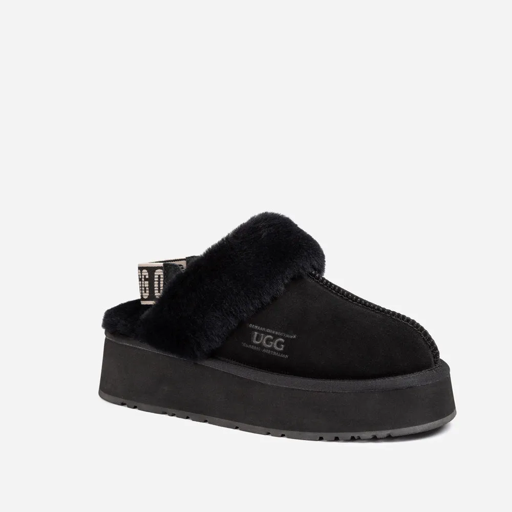 Ugg Platform Slipper (Elastic Logo & Wool Strap) 4.5cm (Detachable Feature)(Water Resistant)