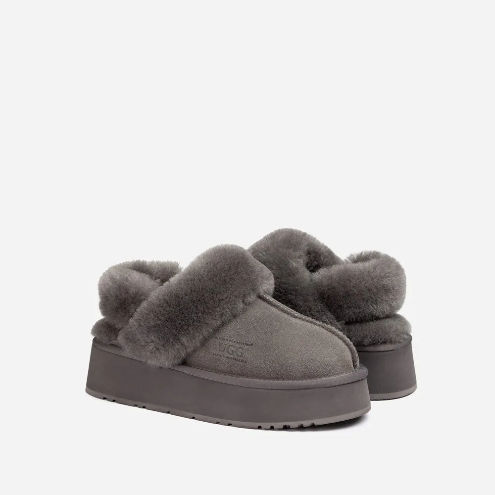 Ugg Platform Slipper (Elastic Logo & Wool Strap) 4.5cm (Detachable Feature)(Water Resistant)