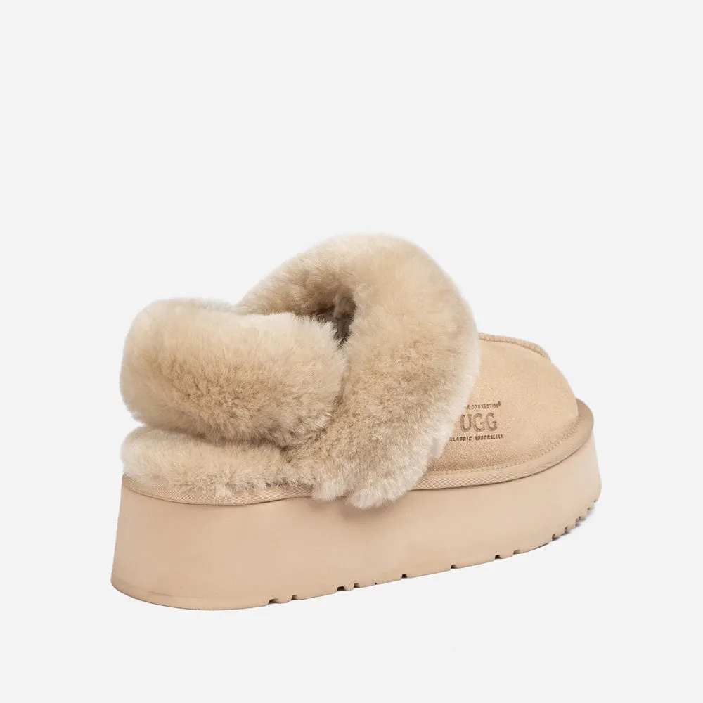 Ugg Platform Slipper (Elastic Logo & Wool Strap) 4.5cm (Detachable Feature)(Water Resistant)