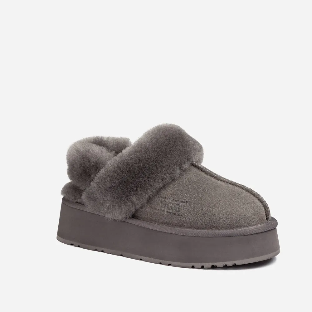 Ugg Platform Slipper (Elastic Logo & Wool Strap) 4.5cm (Detachable Feature)(Water Resistant)